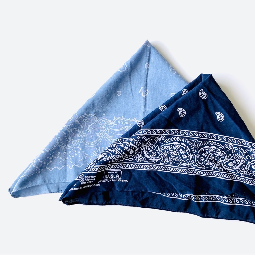 Set of Western Paisley Bandanas Navy/Light Blue